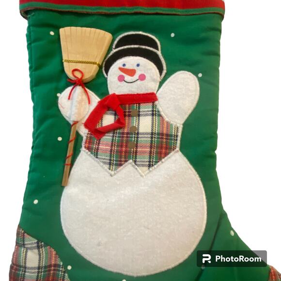 Avon Christmas Stocking Plaid Appliqued Snowman Vintage Fabric Ribbon Hanger - Picture 3 of 7